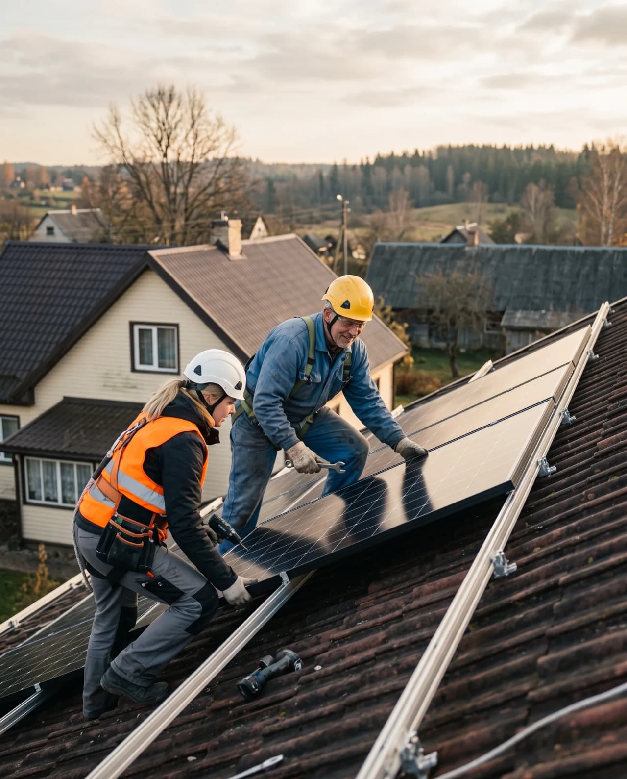 Solar Surfers komanda uzstāda saules paneļu sistēmu uz jumta